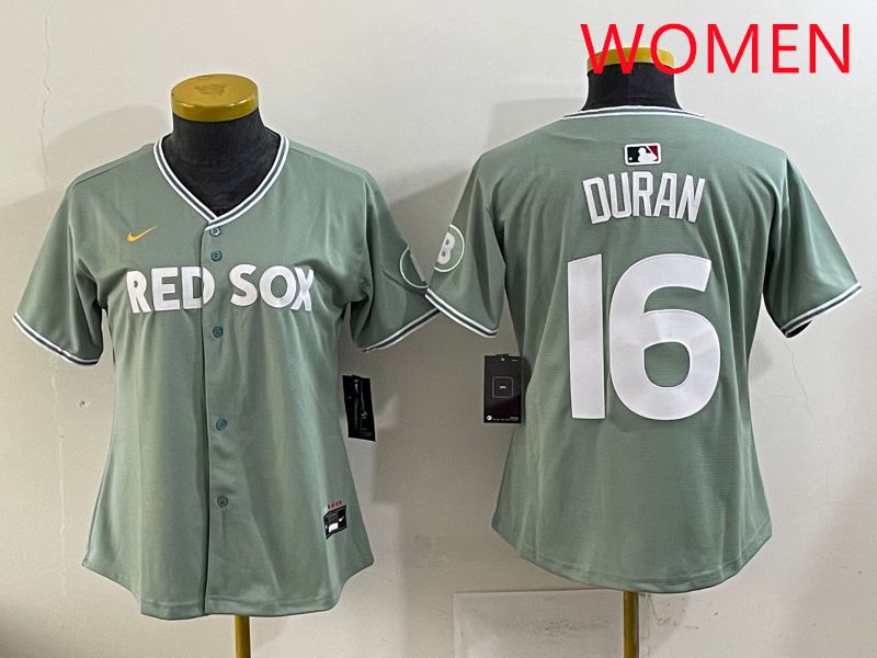 Women 2025 Boston Red Sox #16 Duran Light Green Joint Name Nike MLB Jersey style 1